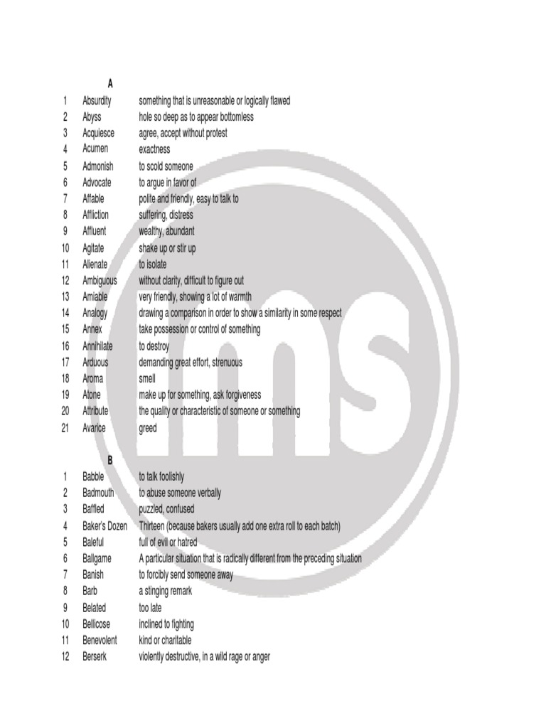 Vocabulary Words with Meanings A-Z | PDF | Psychological Concepts ...
