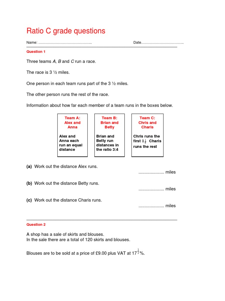 Ratio gcse c grade questions