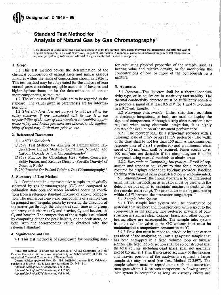 ASTM D1945 Standard Test Method For Analysis of Natural Gas by Gas