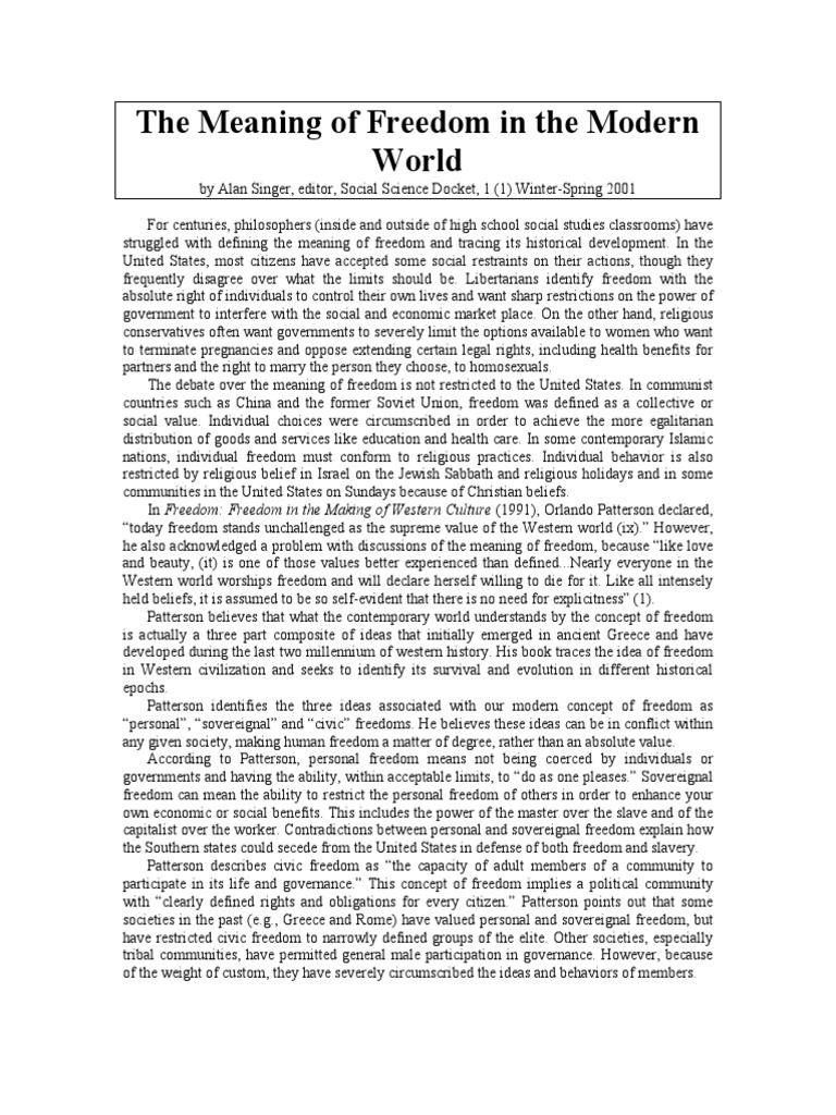 Freedom's Complex Meaning Today | PDF | Political Freedom | Free Will