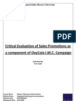 Critical Evaluation of Sales Promotions as a component of OxyCola I.M.C. Campaign