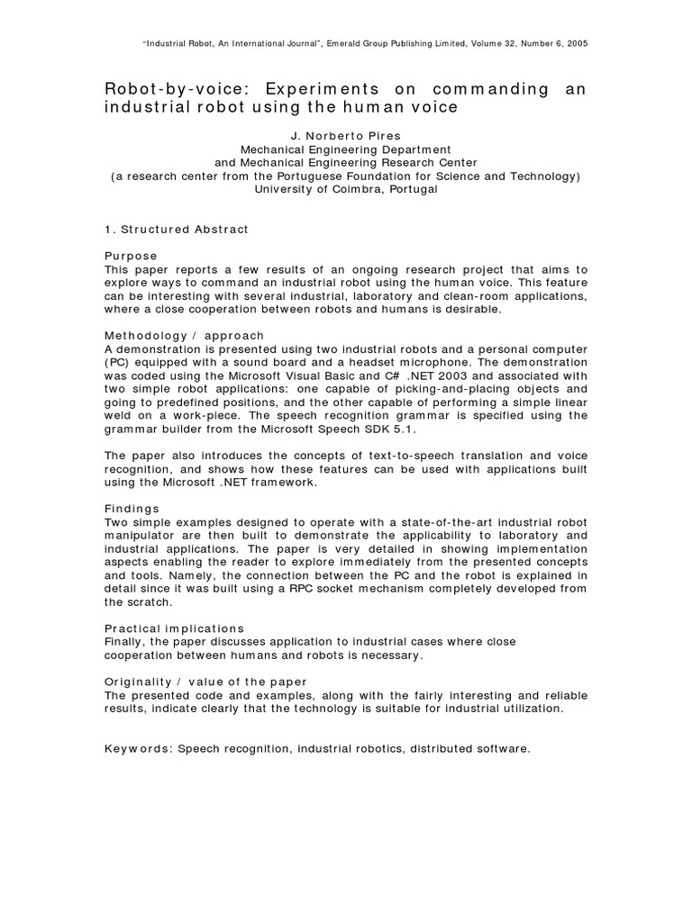 Voice Command for Industrial Robots | PDF | Speech Synthesis | Speech ...