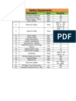 Safety Equipments: SL No. Description Unit Quantity