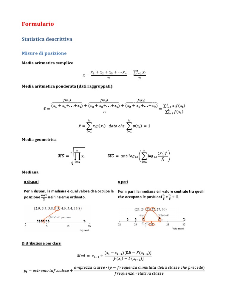Formulario Statistica | PDF
