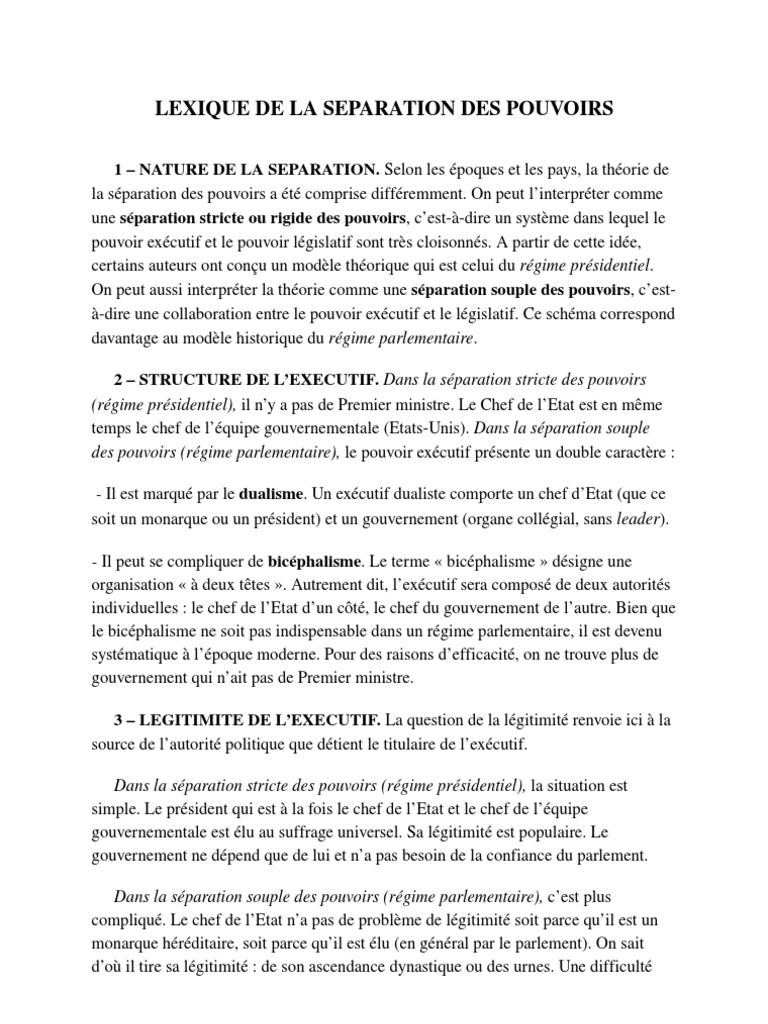 La Séparation Des Pouvoirs Aux Etats-unis Dissertation