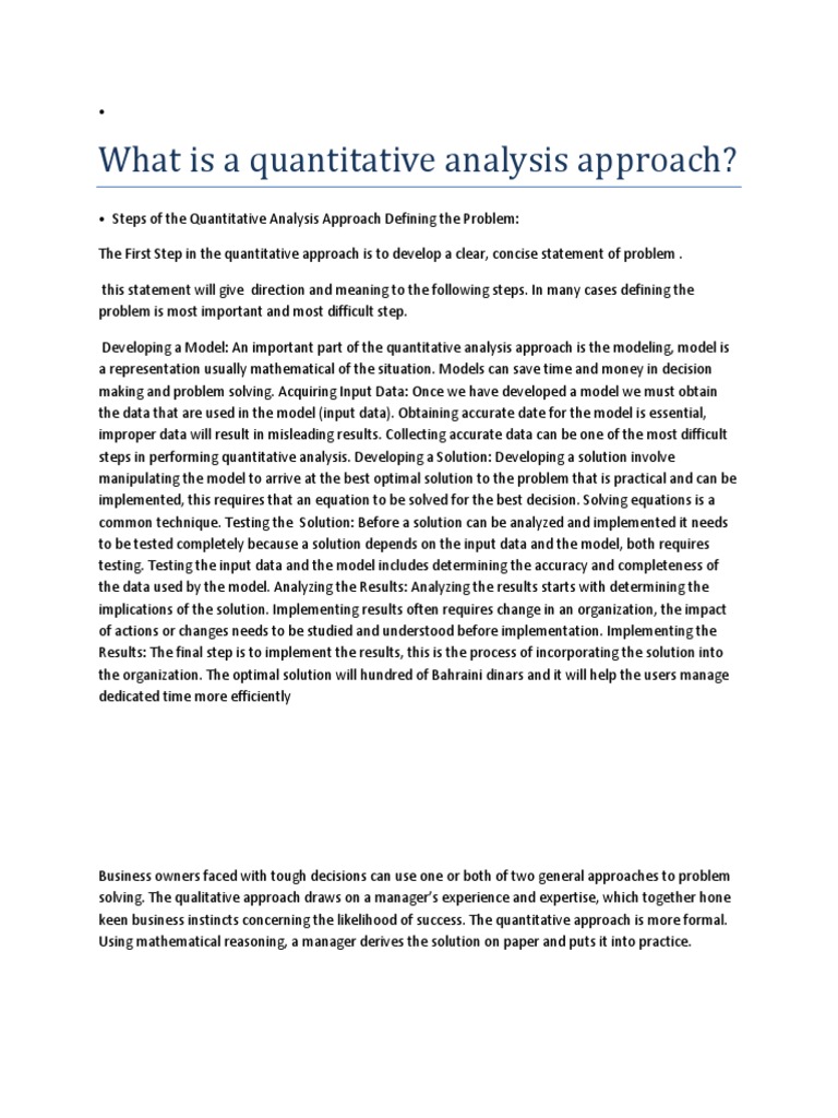 Steps in Quantitative Analysis Approach | PDF | Mathematical Model ...