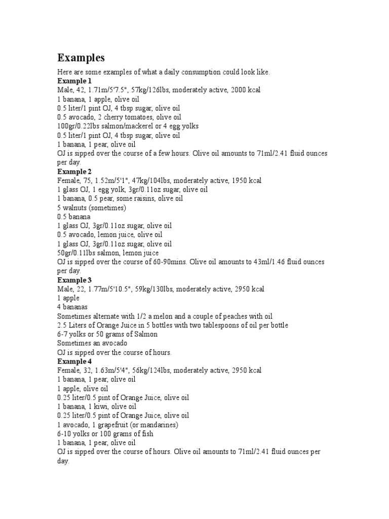Daily Caloric Consumption Examples | PDF