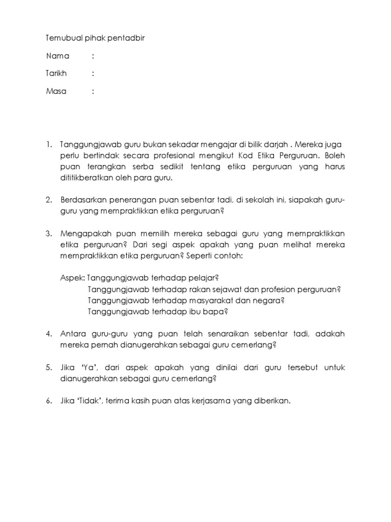 Contoh Soalan Temubual Etika Keguruan Pdf