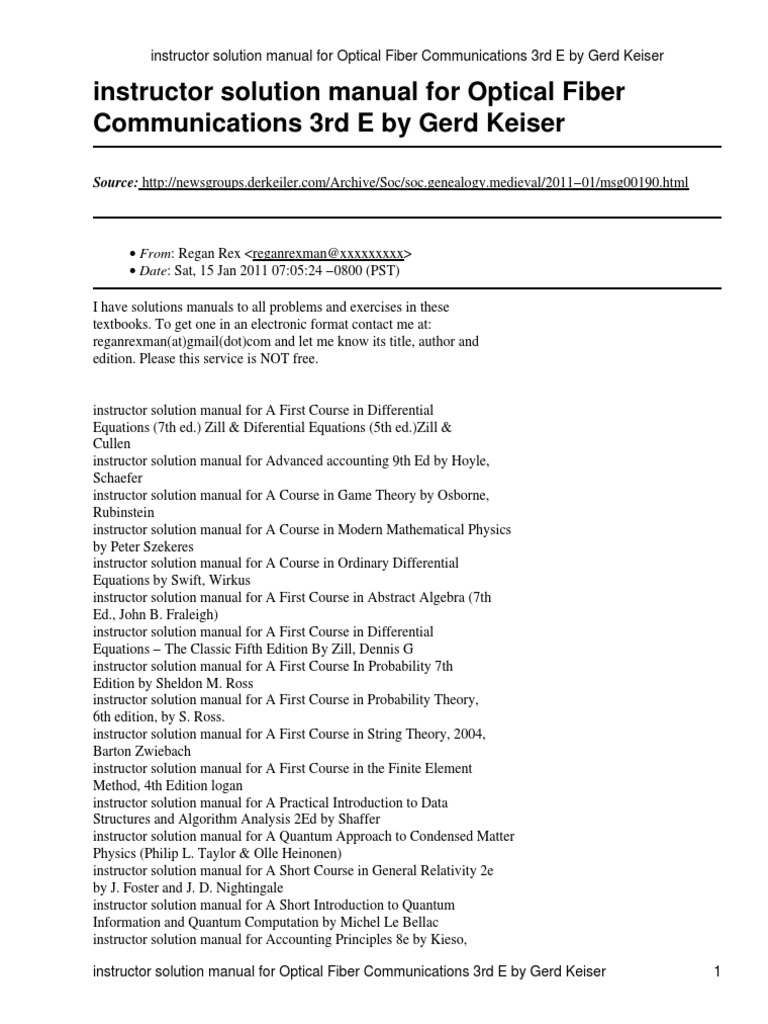 Instructor Solution Manual for Optical Fiber Communications 3rd Edition