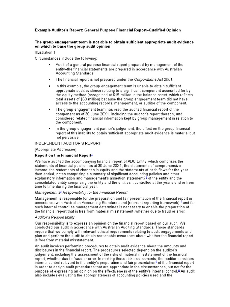 Qualified Auditor's Report Example | PDF | Audit | Financial Statement