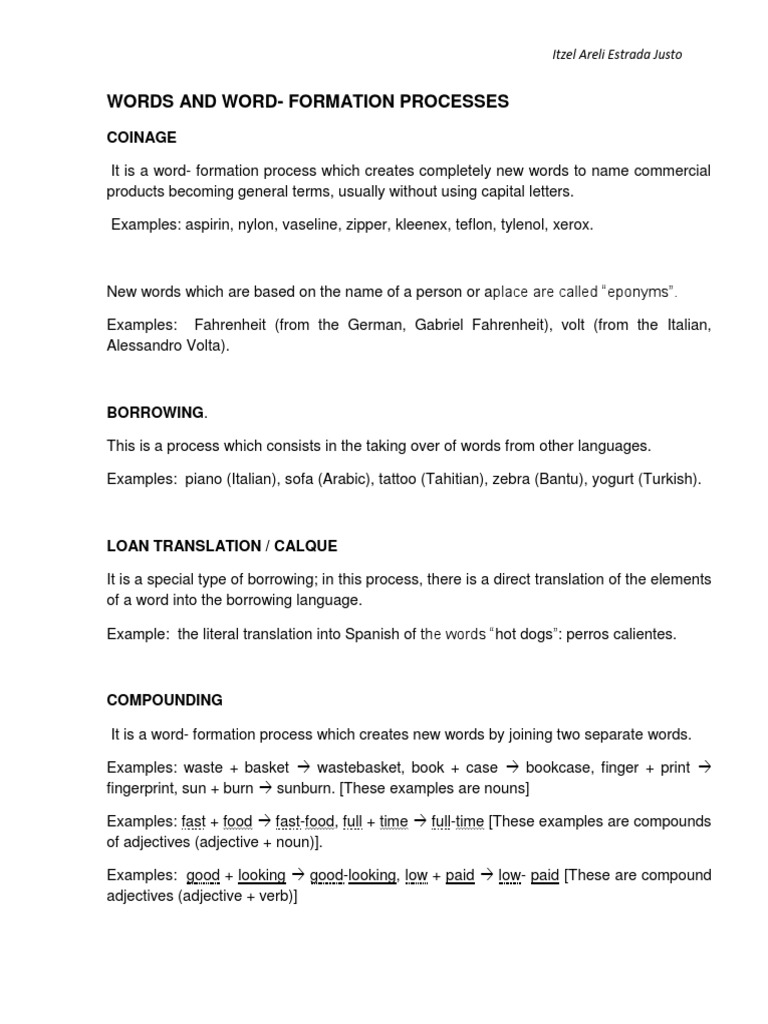 Words and Word-Formation Processes: Coinage | PDF | Adjective | Lexical ...