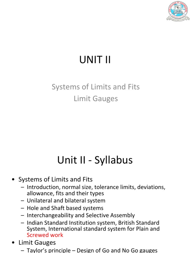 UNIT II System of Fits | PDF | Engineering Tolerance | Industries