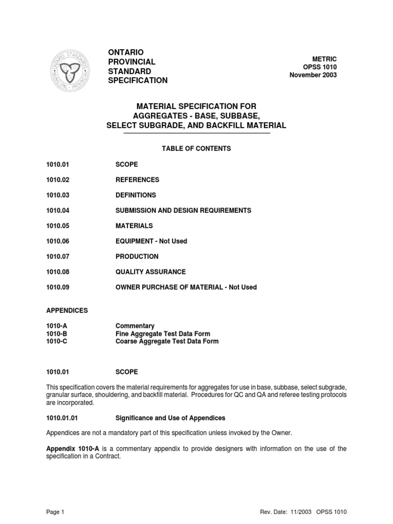 OPSS 1010: Aggregate Material Specs | PDF | Construction Aggregate ...