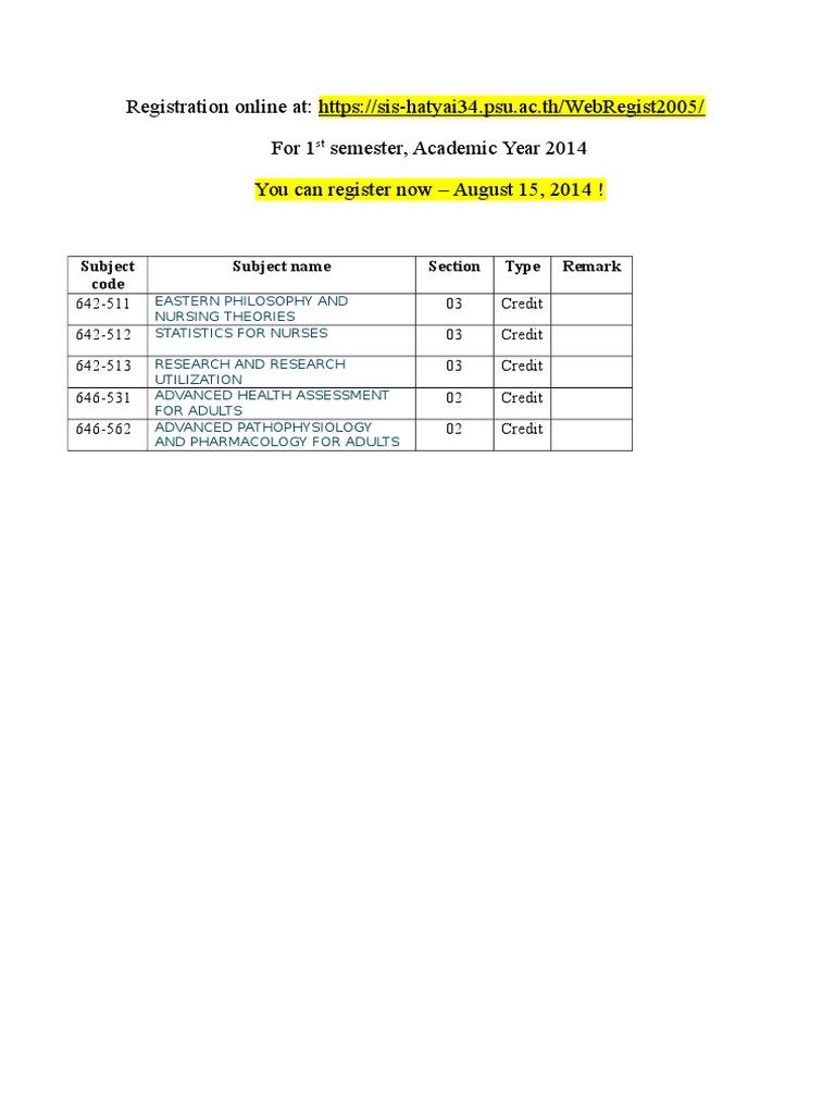 Nursing Course Registration 2014 | PDF