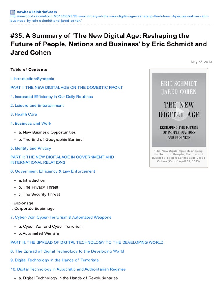 #35. A Summary of The New Digital Age: Reshaping The Future of People ...