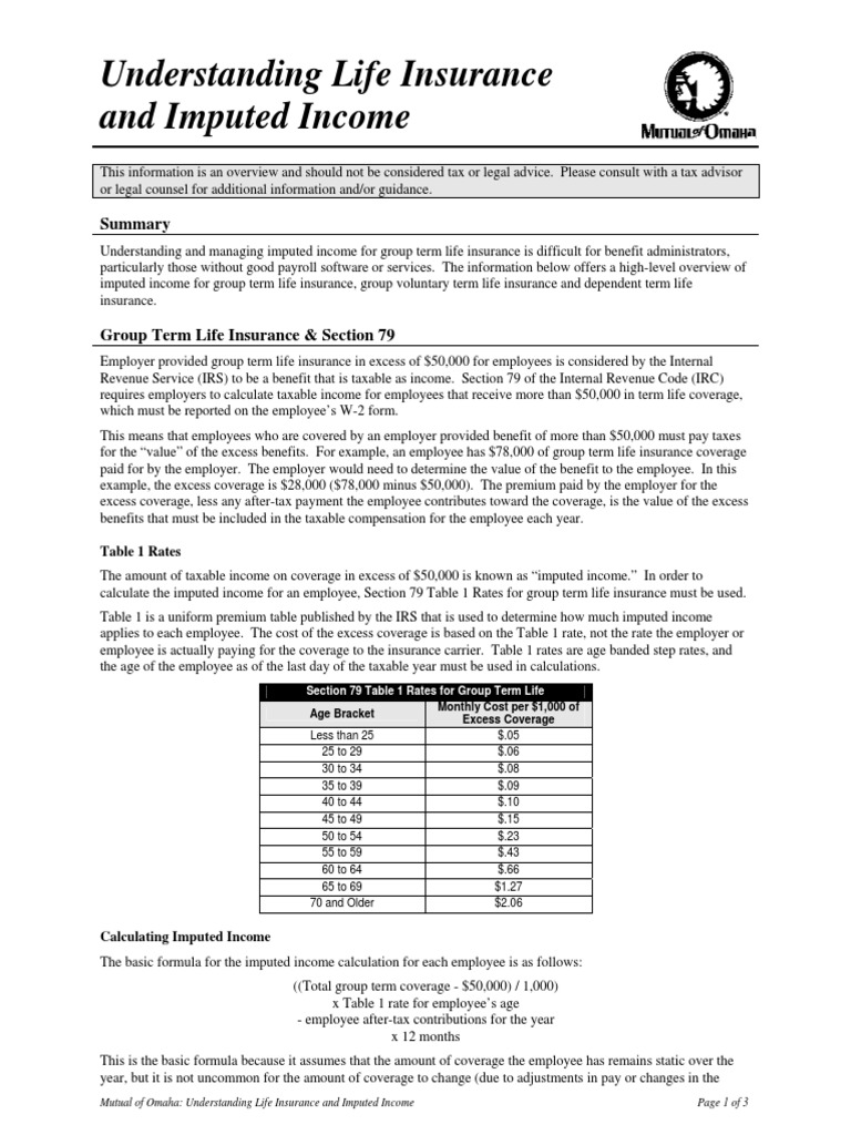 Understanding Life Insurance and Imputed Table 1 Rates PDF