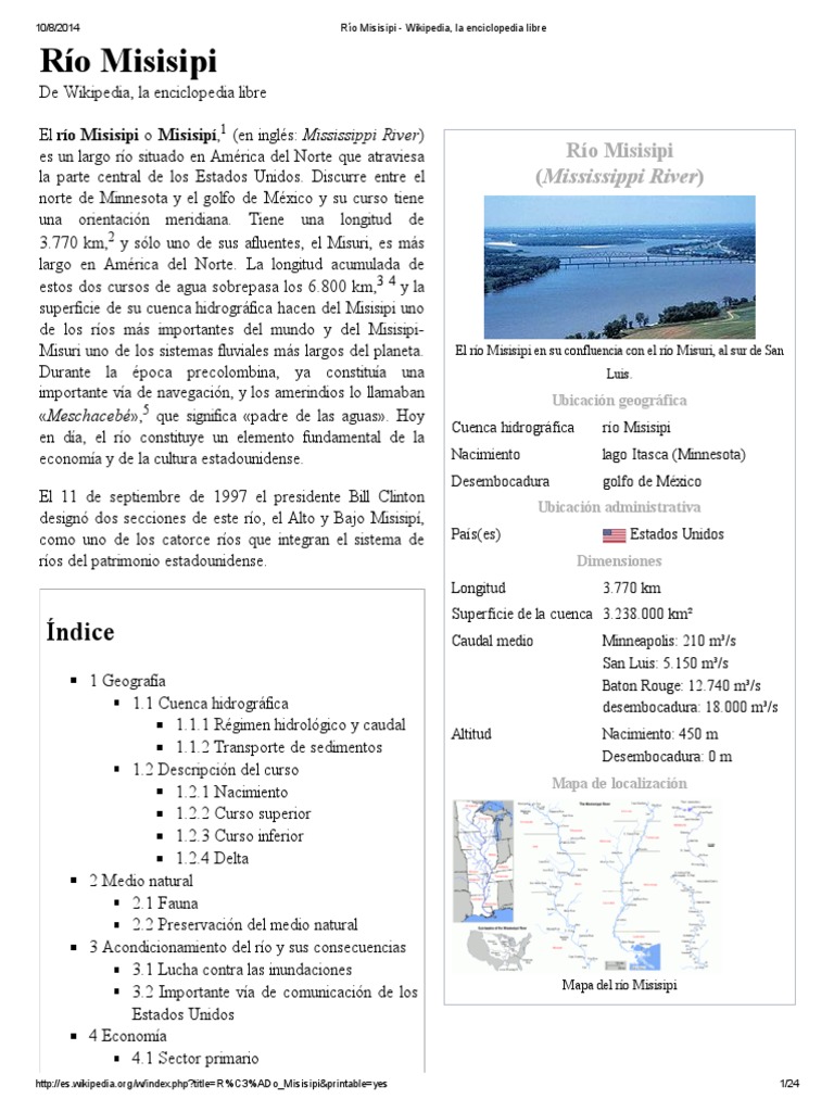 Río Misisipi - Wikipedia, La Enciclopedia Libre | PDF | río Mississippi |  Río Missouri, image size:768x1024