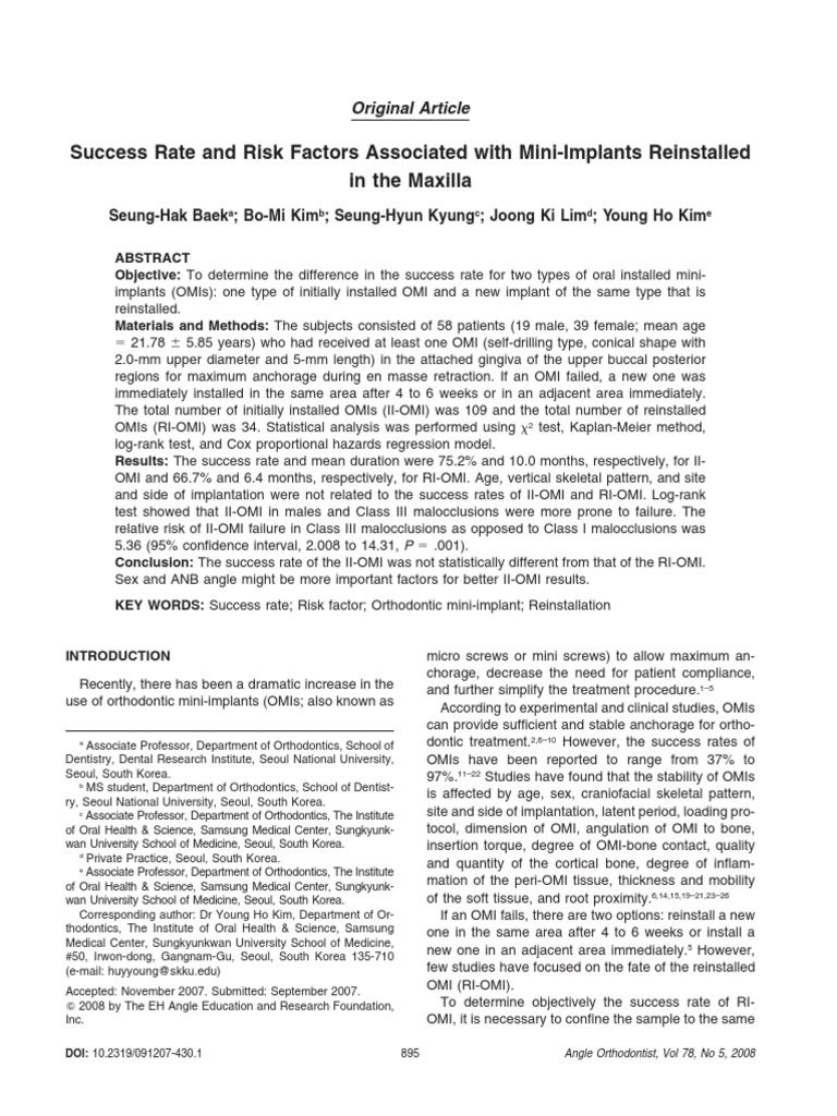 Success Rate and Risk Factors Associated With Mini-Implants | PDF ...