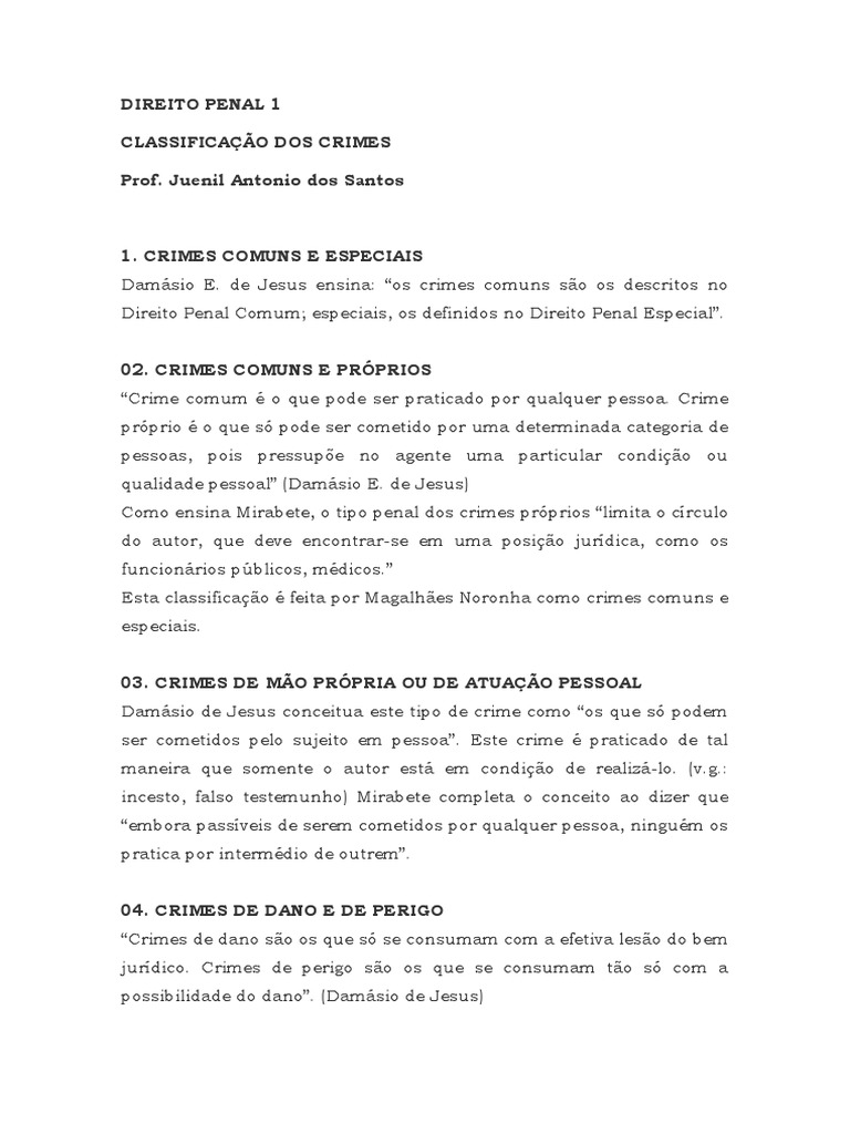 Classificação dos Crimes no Direito Penal | PDF | Crime e Violência ...