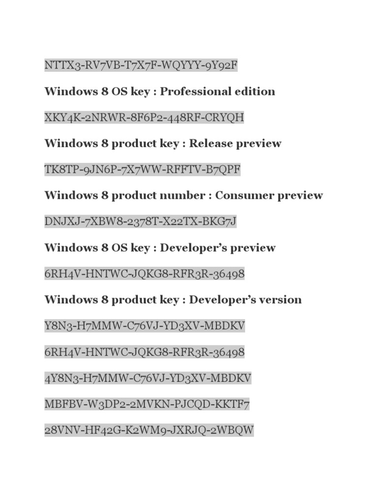 Windows 8 Product Keys List | PDF | Windows 8 | Facebook