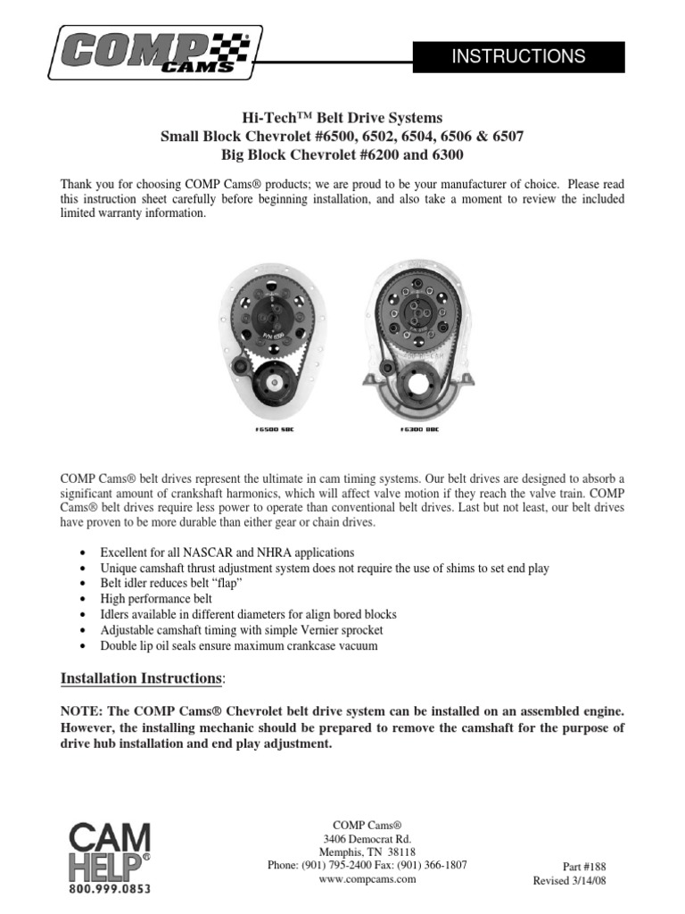 Comp Cams Belt Drive Install Instructions Belt (Mechanical) Screw