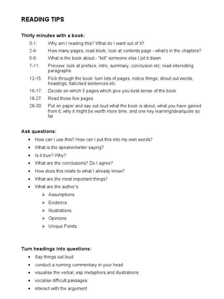 Reading Tips | PDF | Self-Improvement