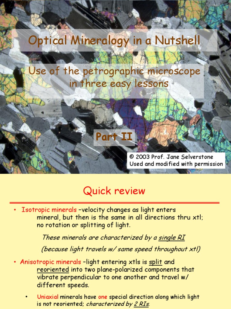 Optical Mineralogy in A Nutshell: Use of The Petrographic Microscope in ...