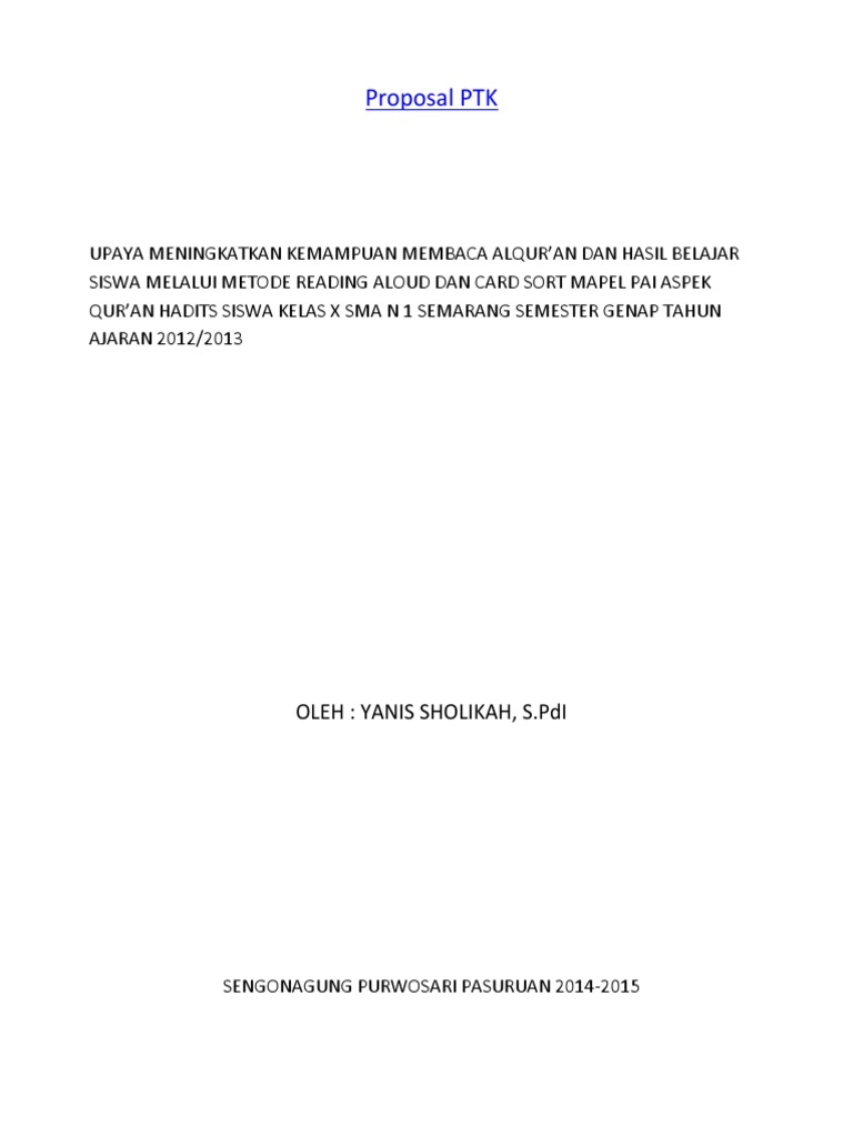 Proposal PTK | PDF | Karier & Perkembangan