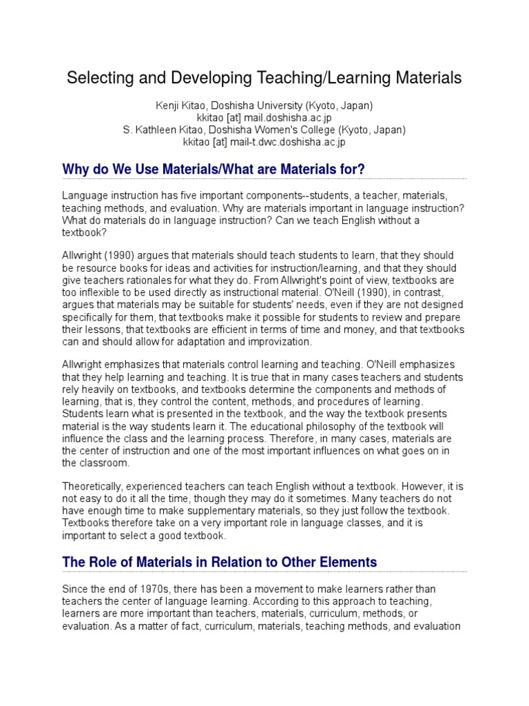 Selecting and Developing Teaching Materials PDF Communication