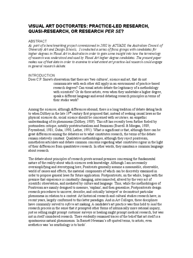 Visual Art Doctorates Practice-Led Research | PDF