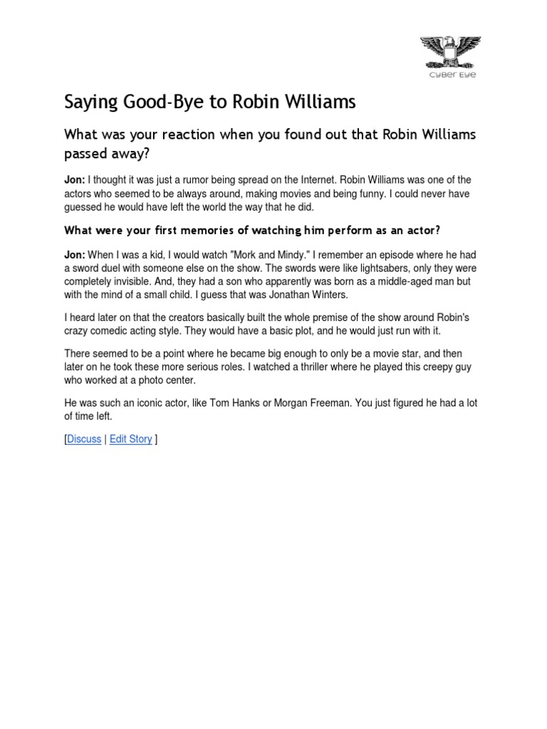 Saying Good-Bye To Robin Williams | PDF | General Fiction
