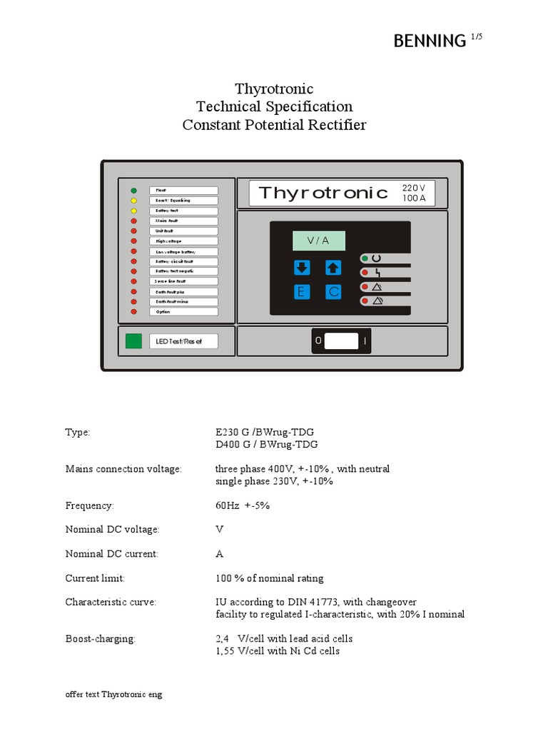 Thyrotronic Description Eng PDF Rectifier Battery Charger