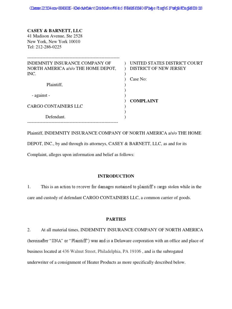 INDEMNITY INSURANCE COMPANY OF NORTH AMERICA v. CARGO