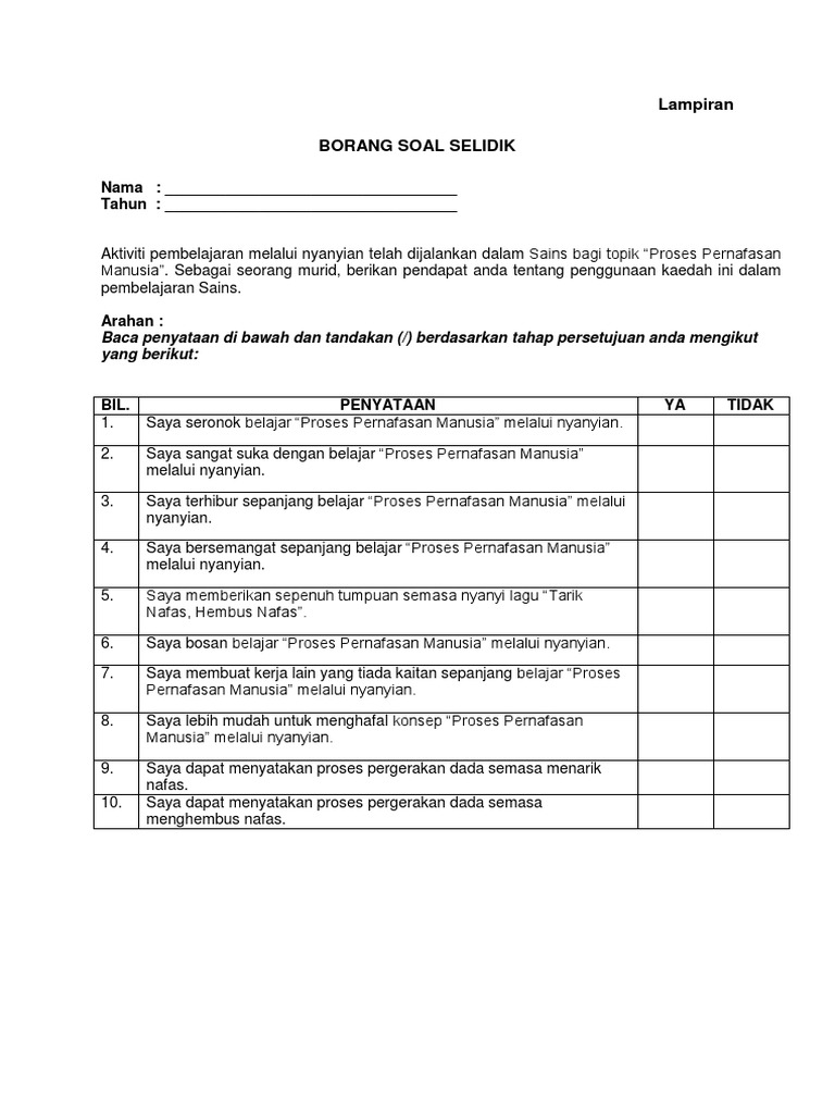 Objektif Kajian Borang Soal Selidik