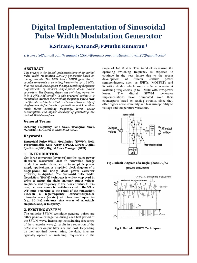 Digital Implementation of Sinusoidal Pulse Width Modulation Generator ...