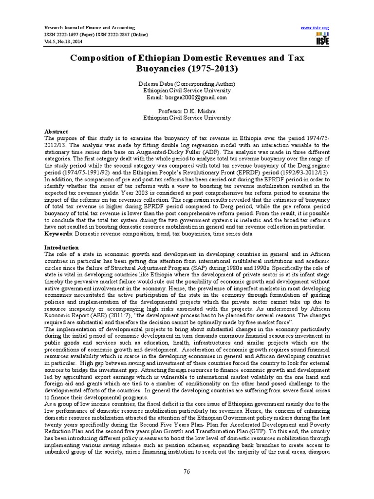 Composition of Ethiopian Domestic Revenues and Tax Buoyancies (1975