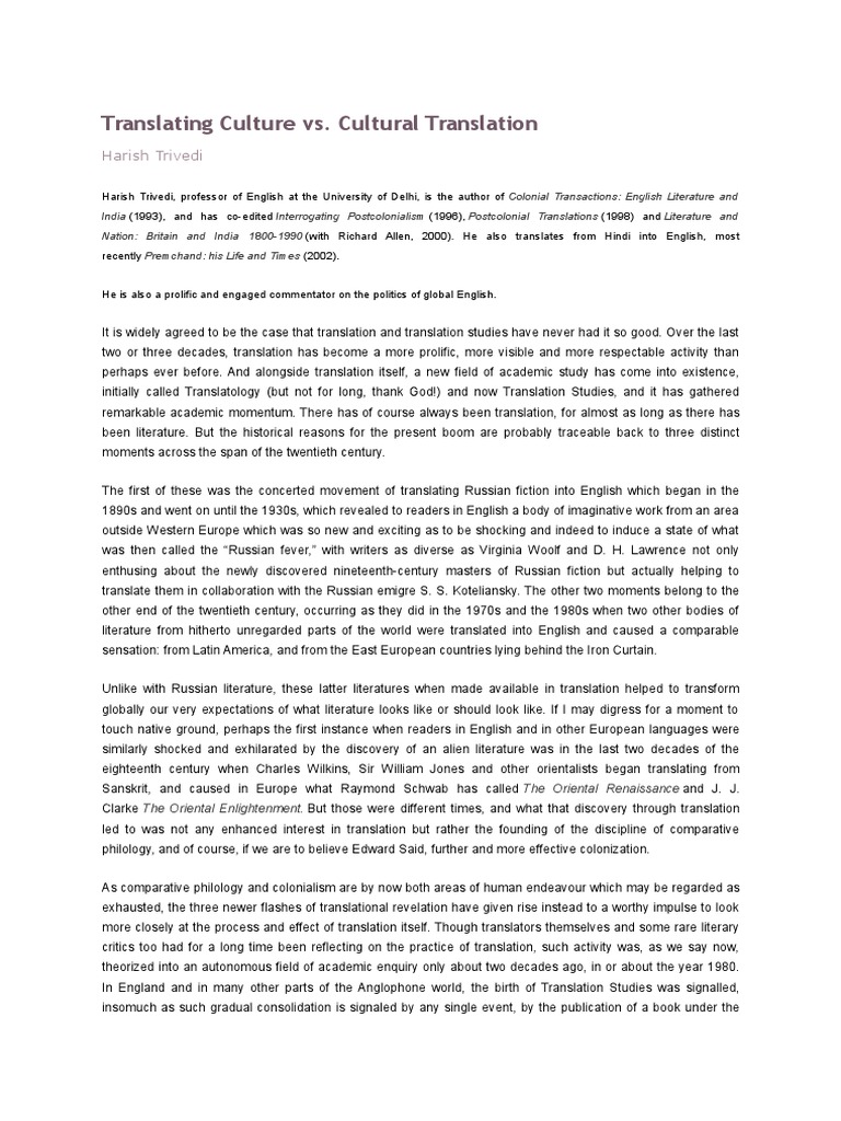 Translating Culture Vs Cultural Translation Interpretation