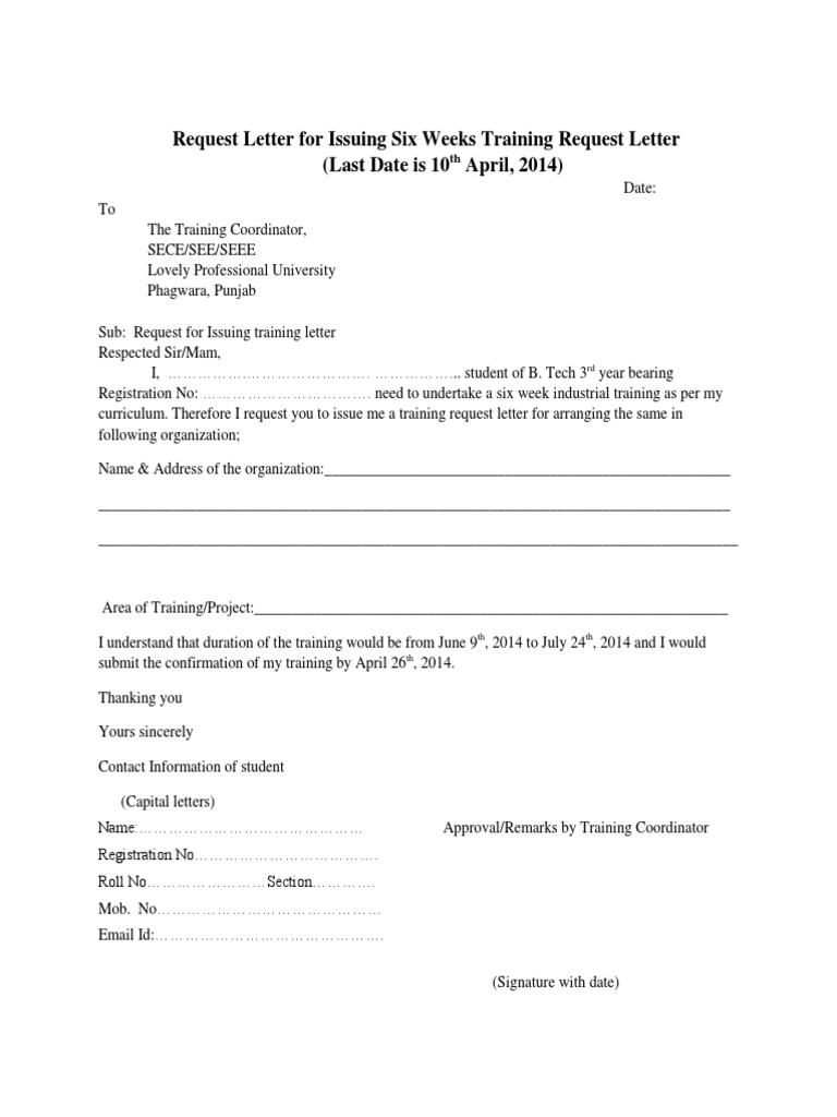 2 - Request Letter and Confirmation Letter For Six Weeks Training ...