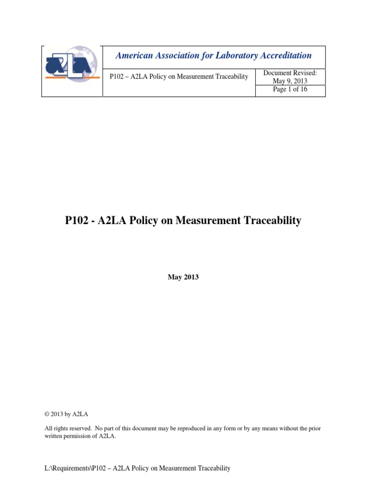 A2la P102 PDF Calibration Metrology