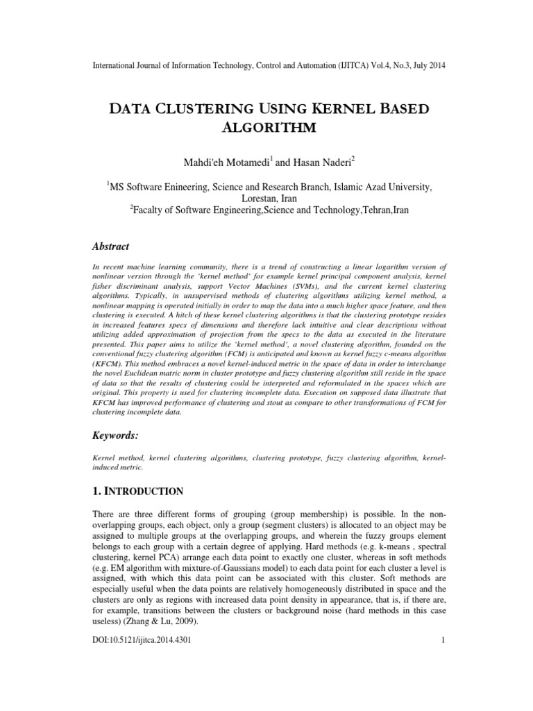 Data Clustering Using Kernel Based | PDF | Cluster Analysis ...