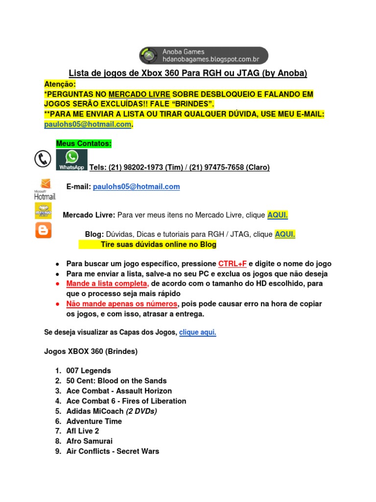 Lista de Jogos Xbox 360 | PDF | Xbox (console) | Videogames, image size:768x1024