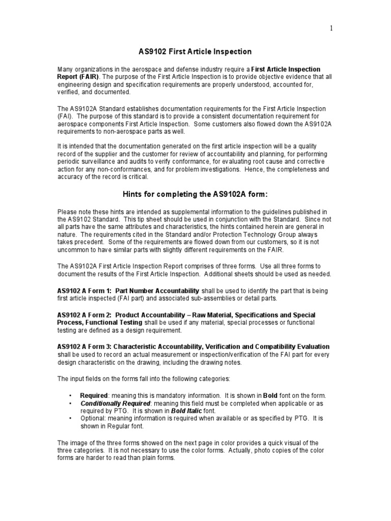 AS9102 First Article Inspection Forms | PDF | Specification (Technical ...