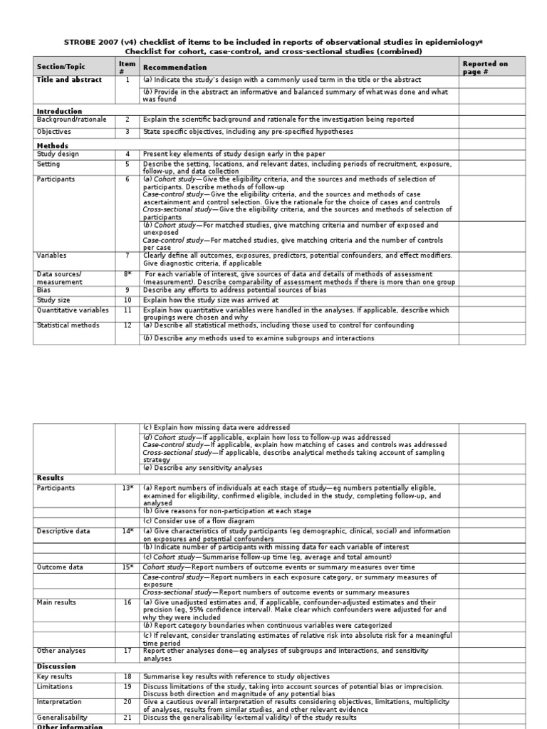 Strobe checklist bmj open combined pdf cohort study health research