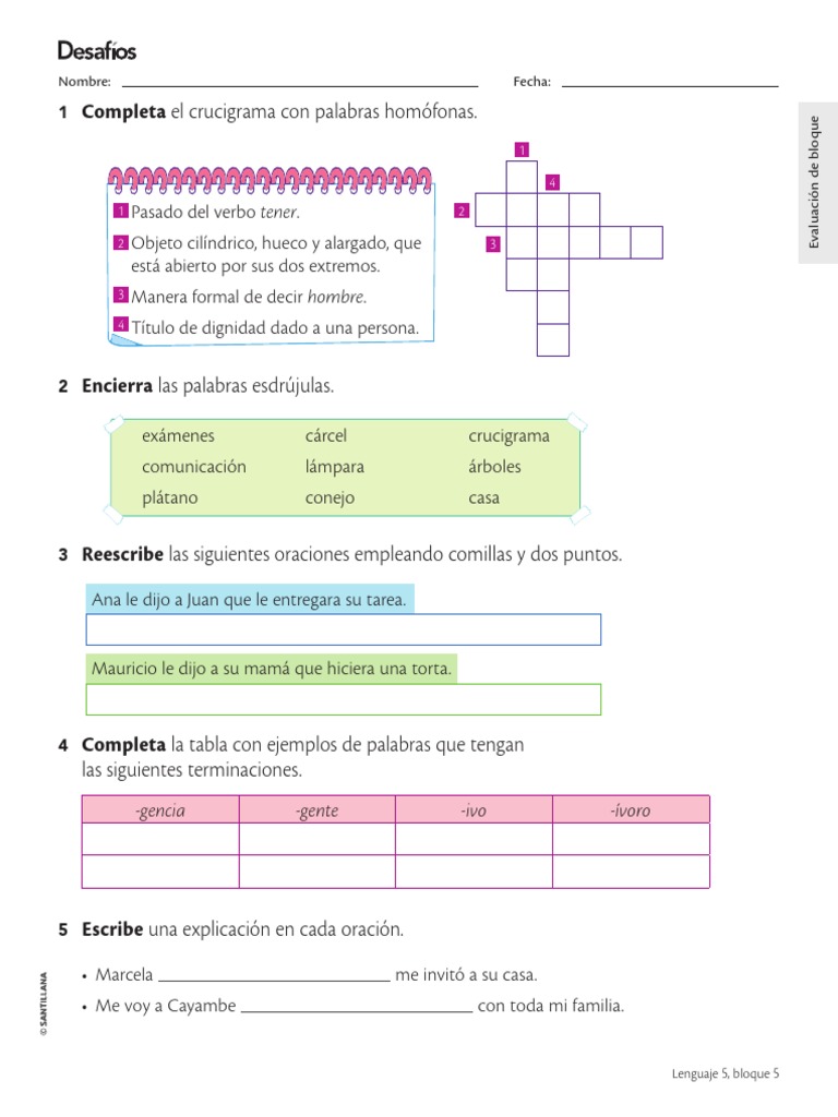 Lenguaje 5 Bloque 5 Santillana Ejercicios | PDF | Artes del Lenguaje y ...