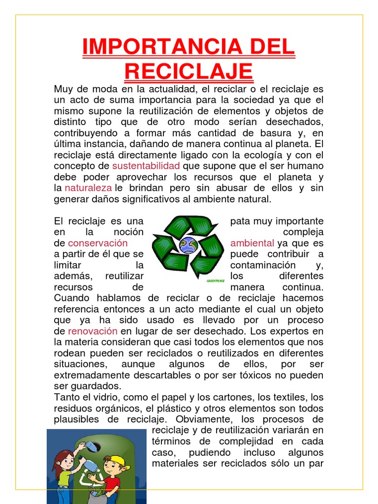 Importancia Del Reciclaje-Oriane | PDF | Reciclaje | Residuos
