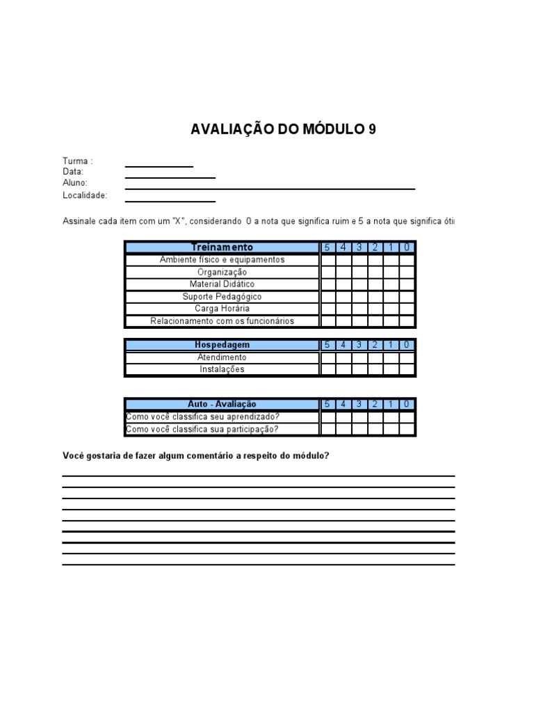 Modelo avaliação de reação