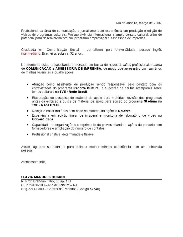 Best Carta De Apresentação Criativa Exemplo transparant  Carta