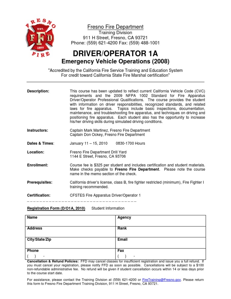 FFD Training Driver Operator 1A Course Offering PDF Driving