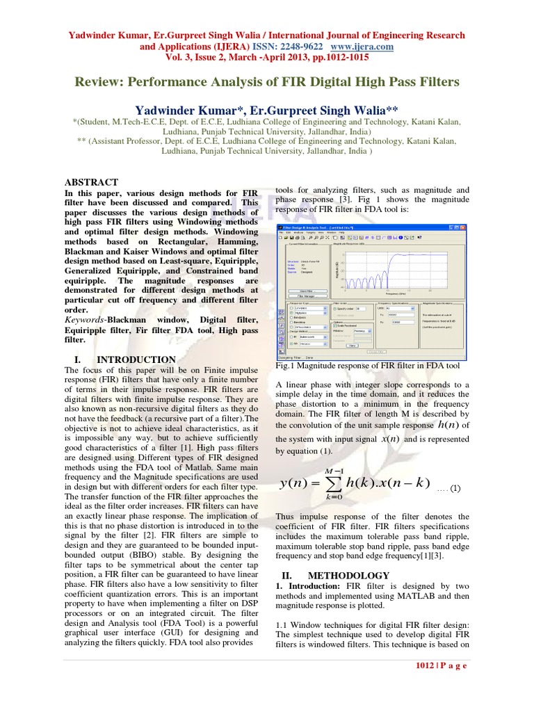 FIR High Pass Filter Design Methods | PDF | Science & Mathematics ...