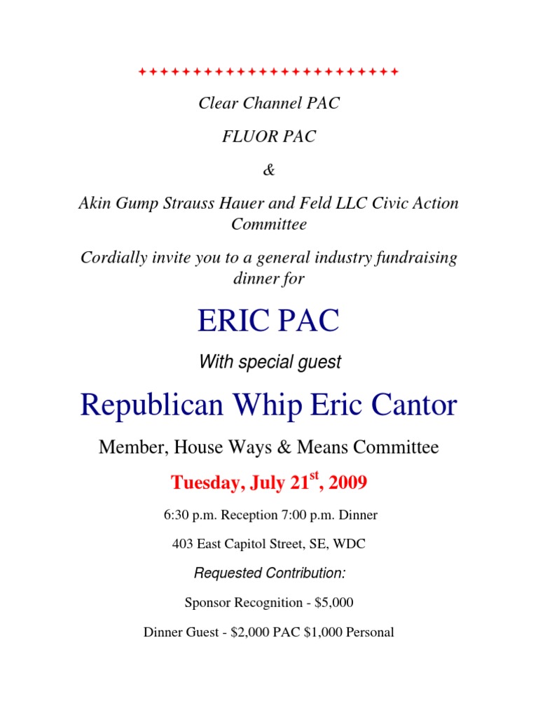 Fundraising Dinner for ERIC PAC | PDF | Politics | Law